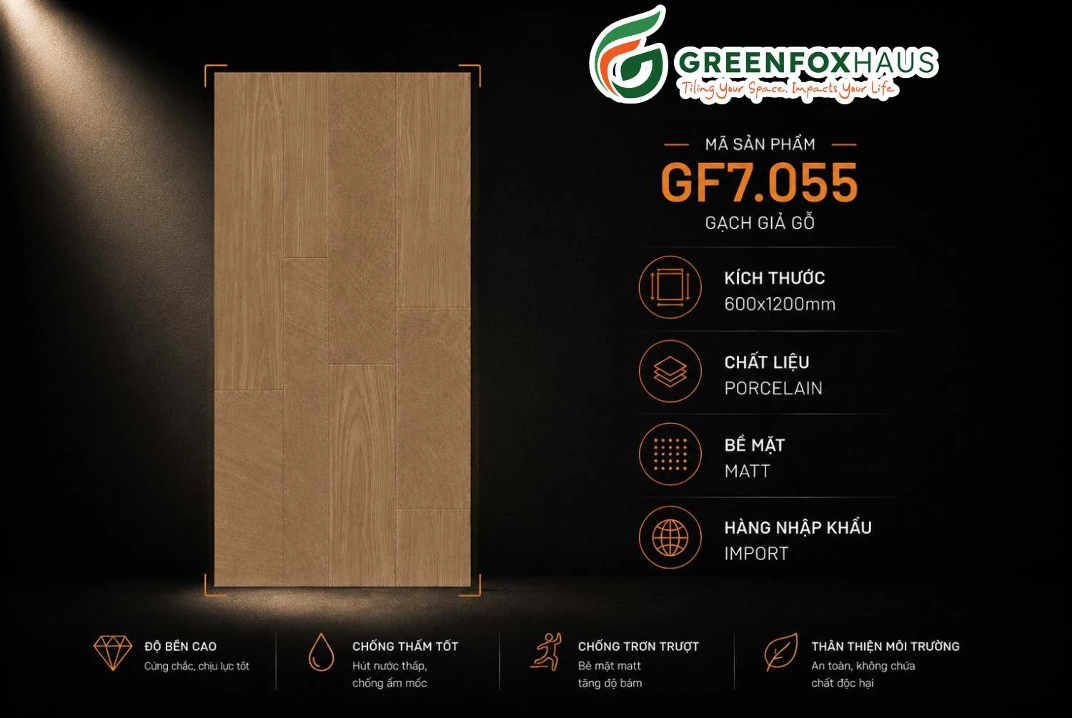 Alternative view of GẠCH ỐP LÁT GIẢ VÂN GỖ MATT GF7.055 (600x1200mm)