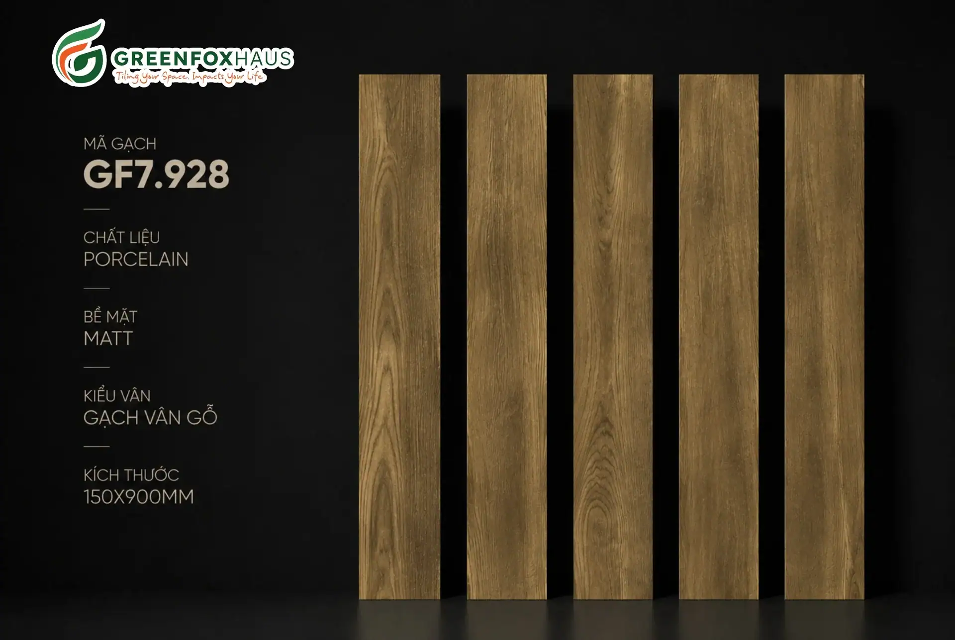 GẠCH ỐP LÁT VÂN GIẢ GỖ MATT MÀU OLIVE NÂU GF7.928 (150×900MM)