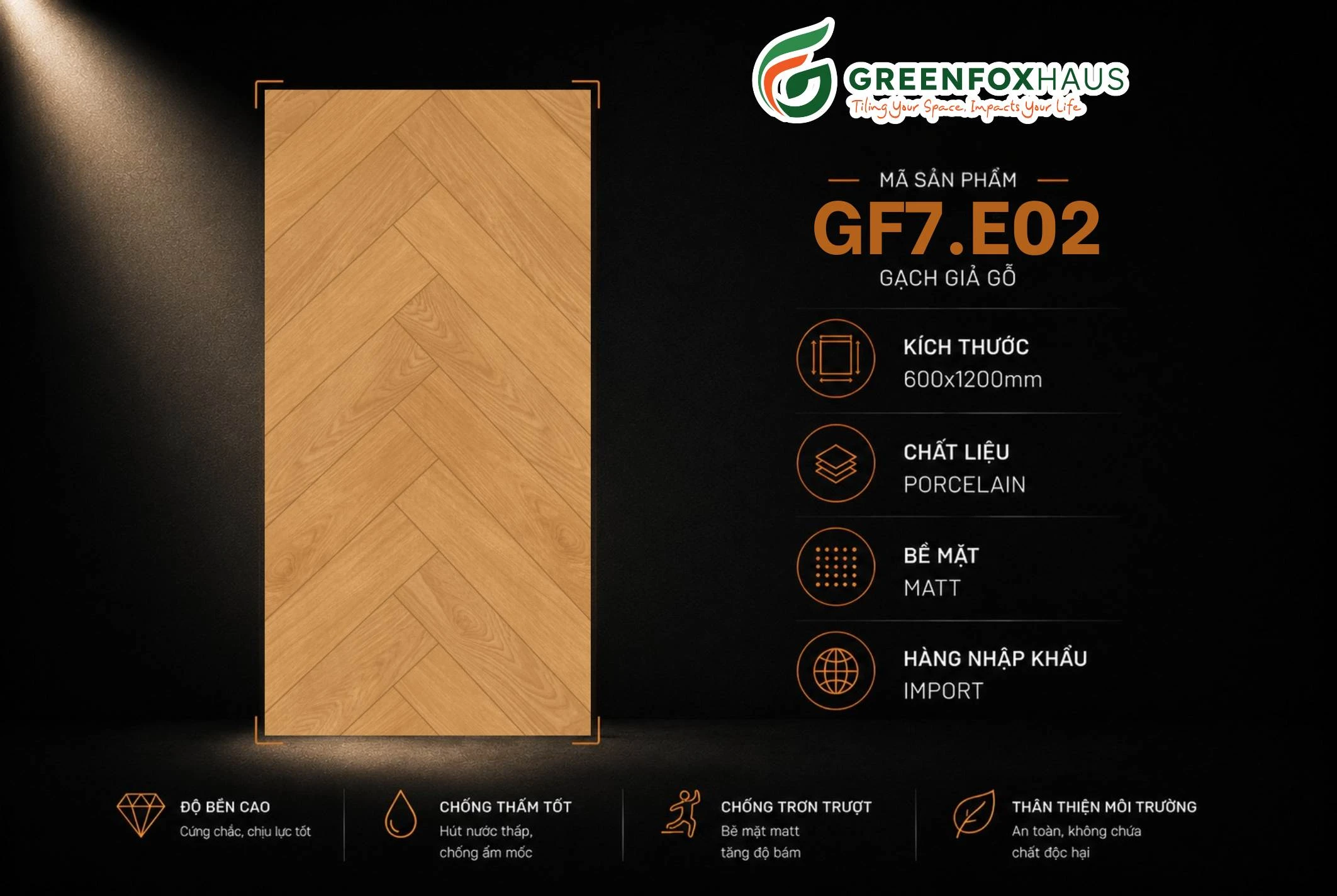 Alternative view of GẠCH ỐP LÁT GIẢ VÂN GỖ MATT GF7.E02 (600x1200mm)