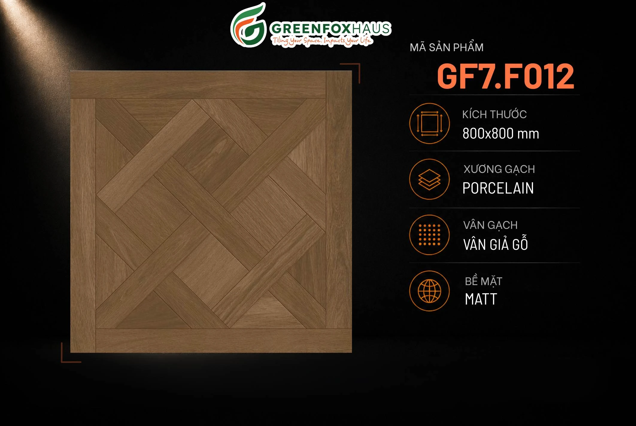 Alternative view of GẠCH ỐP LÁT VÂN GỖ ĐẬM MATT GF7.F012 (800x800mm)