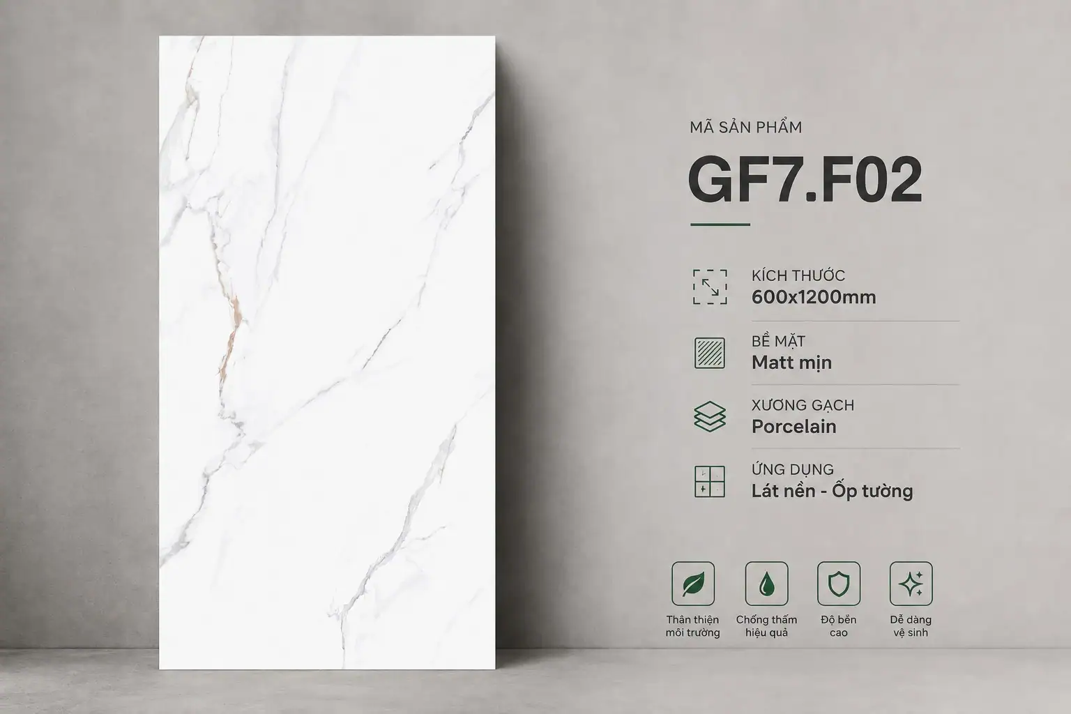 Gạch ốp lát Vân Đá GF7.F02 (600x1200mm)/Matt Mịn Porcelain