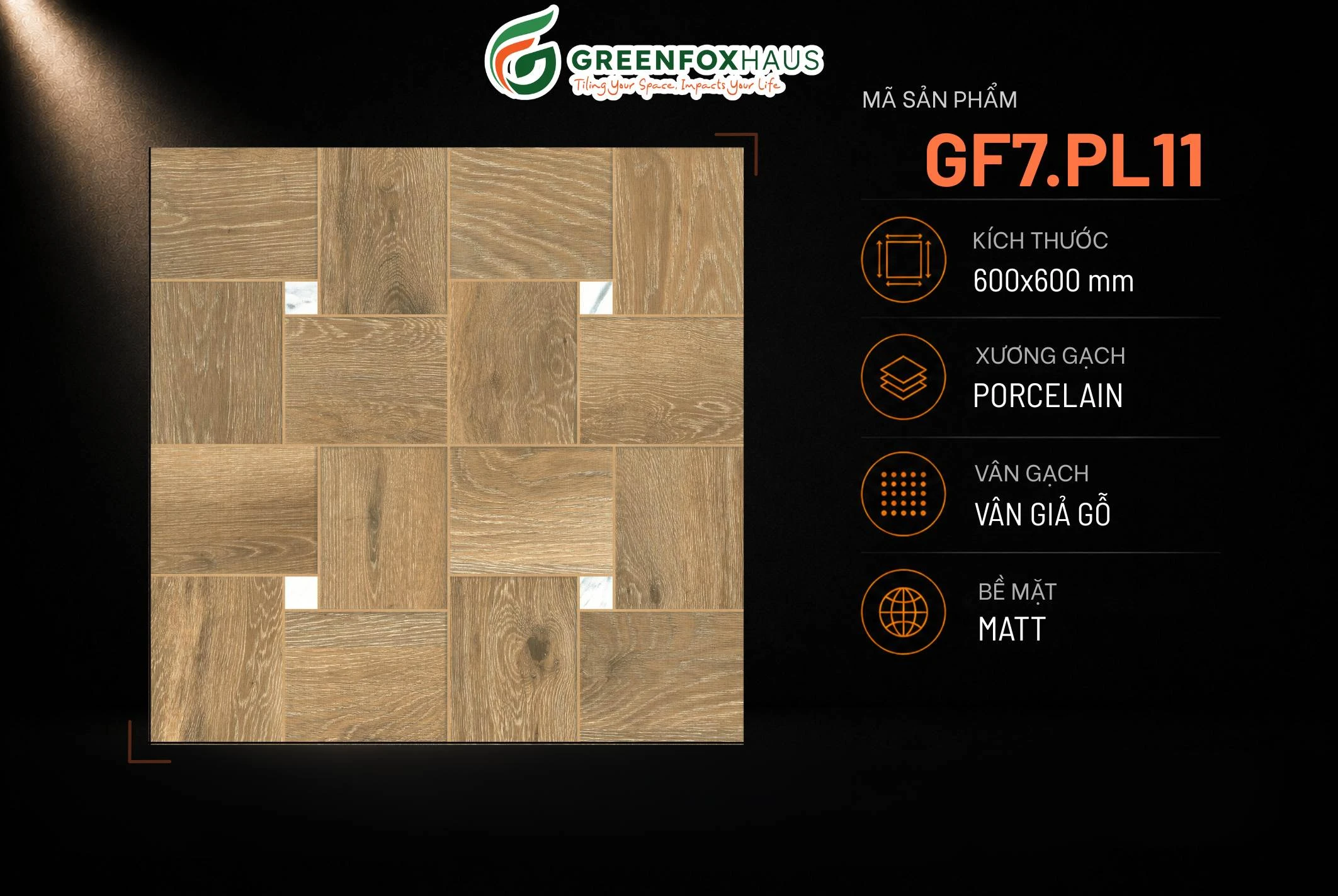 Alternative view of GẠCH ỐP LÁT GIẢ VÂN GỖ MATT GF7.PL11 (600x600mm)