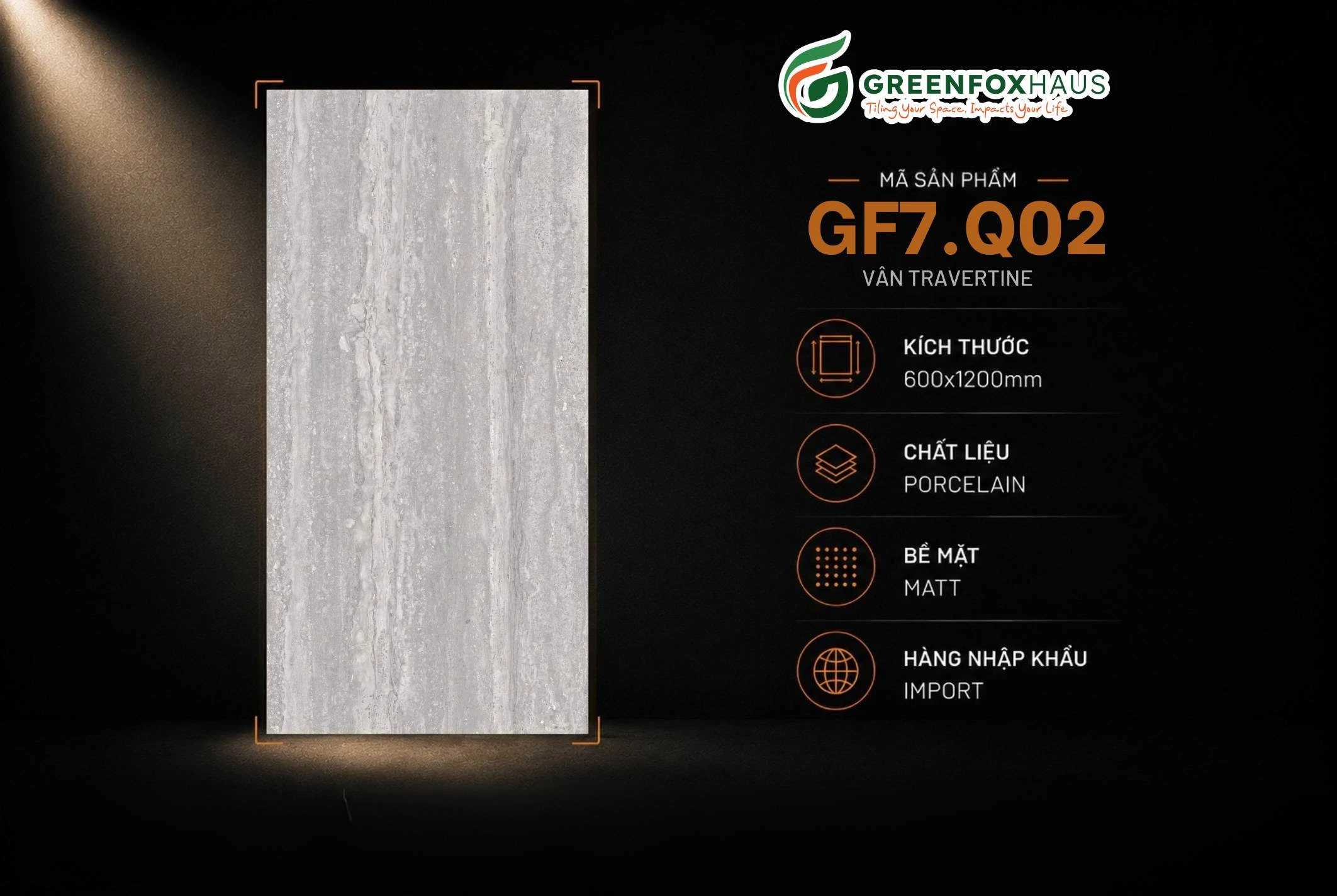Alternative view of GẠCH ỐP LÁT VÂN TRAVERTINE MATT GF7.Q02 (600x1200mm)