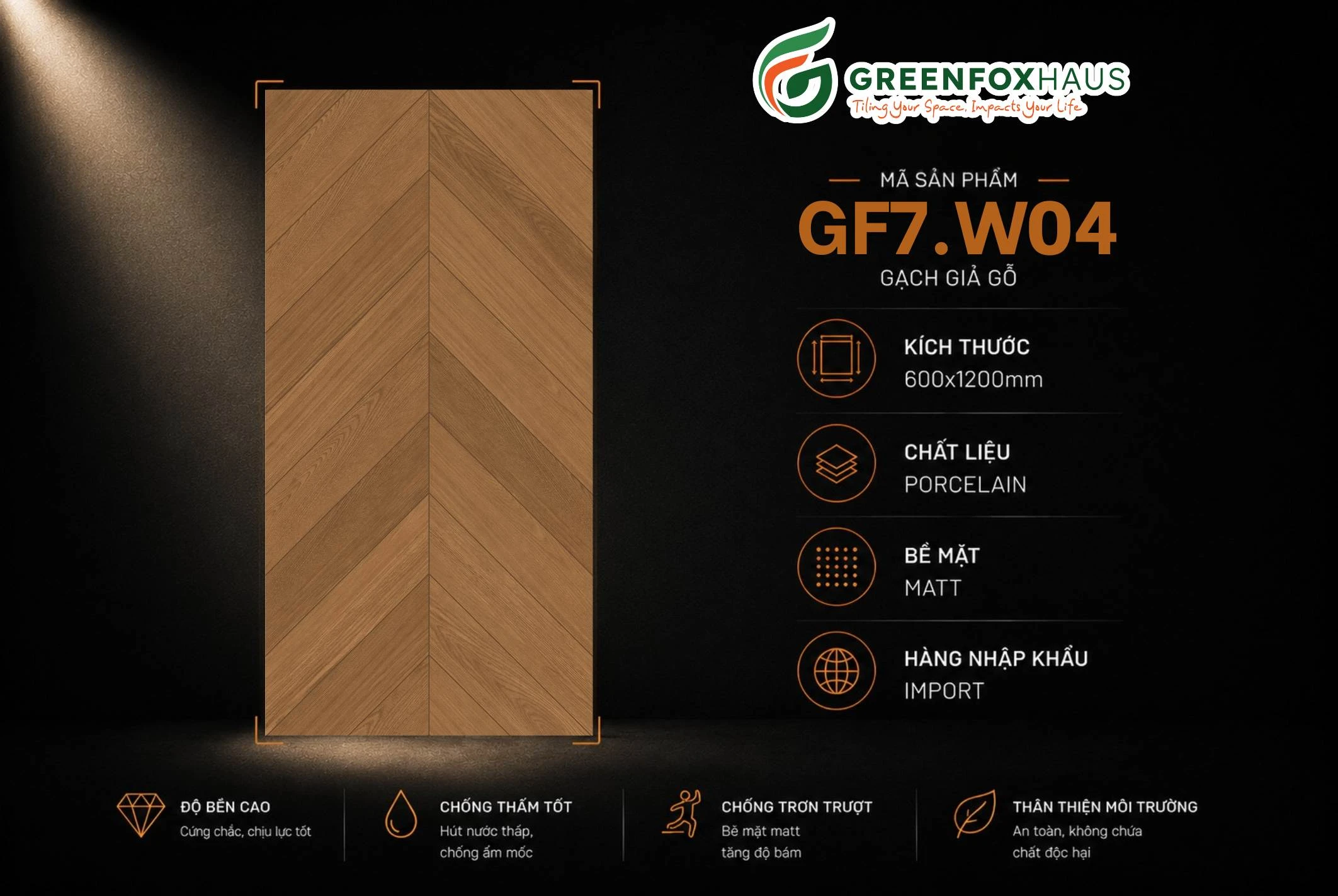 Alternative view of GẠCH ỐP LÁT GIẢ VÂN GỖ MATT GF7.W04 (600x1200mm)