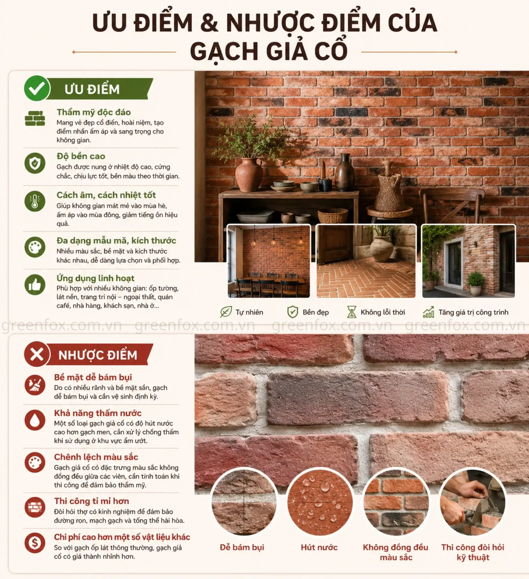 ƯU ĐIỂM VÀ NHƯỢC ĐIỂM CỦA GẠCH GIẢ CỔ