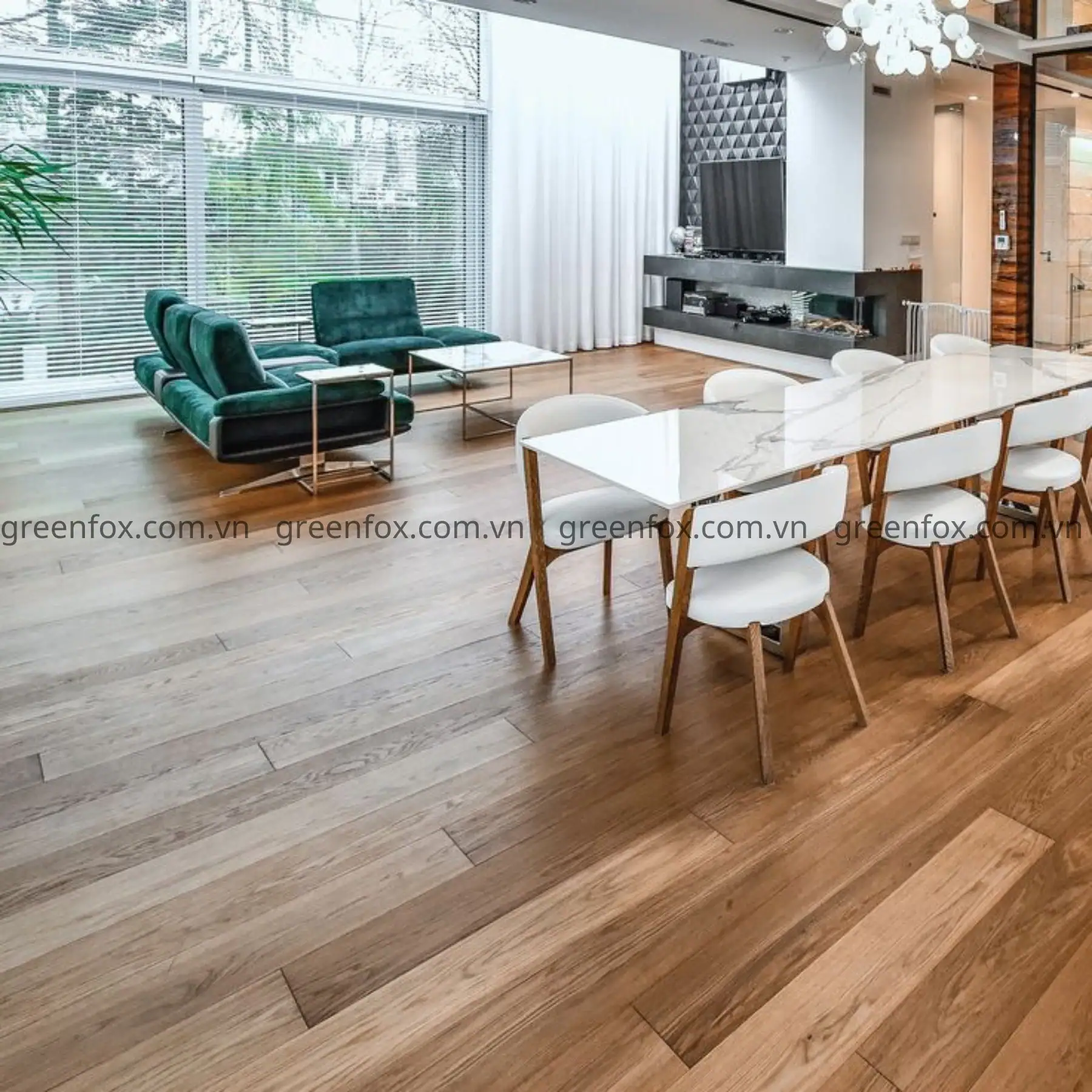 Đối với không gian mở như phòng khách – phòng ăn liên thông, kiểu lát sole giúp tạo sự đồng bộ và tăng tính liên kết tổng thể.