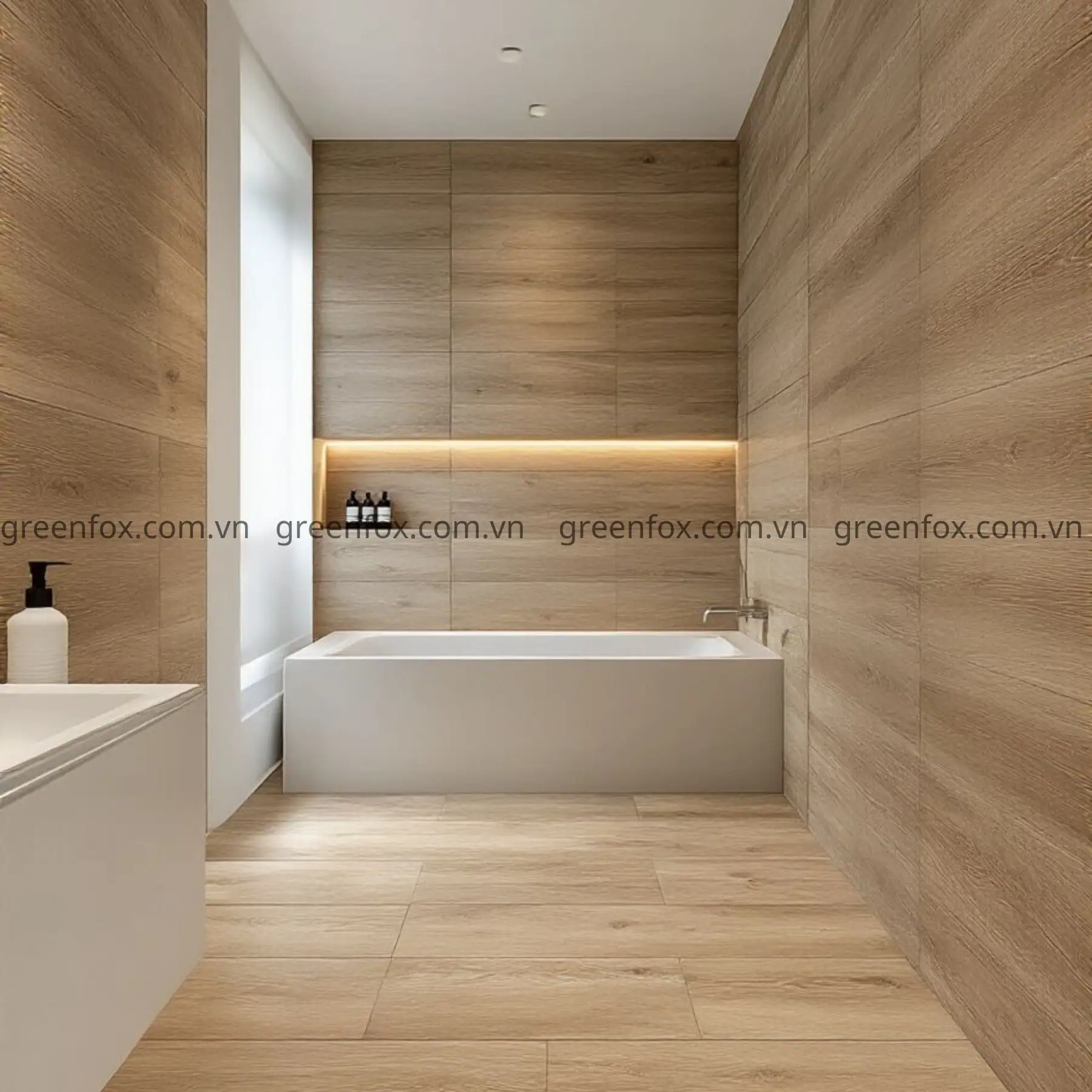 Gạch vân gỗ lát thẳng áp dụng nhà tắm