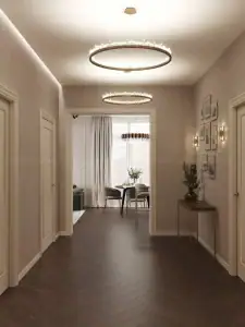 Gạch giả gỗ màu nâu lát xương cá cho hành lang nội thất hiện đại, bề mặt matt sang trọng và ấm áp.