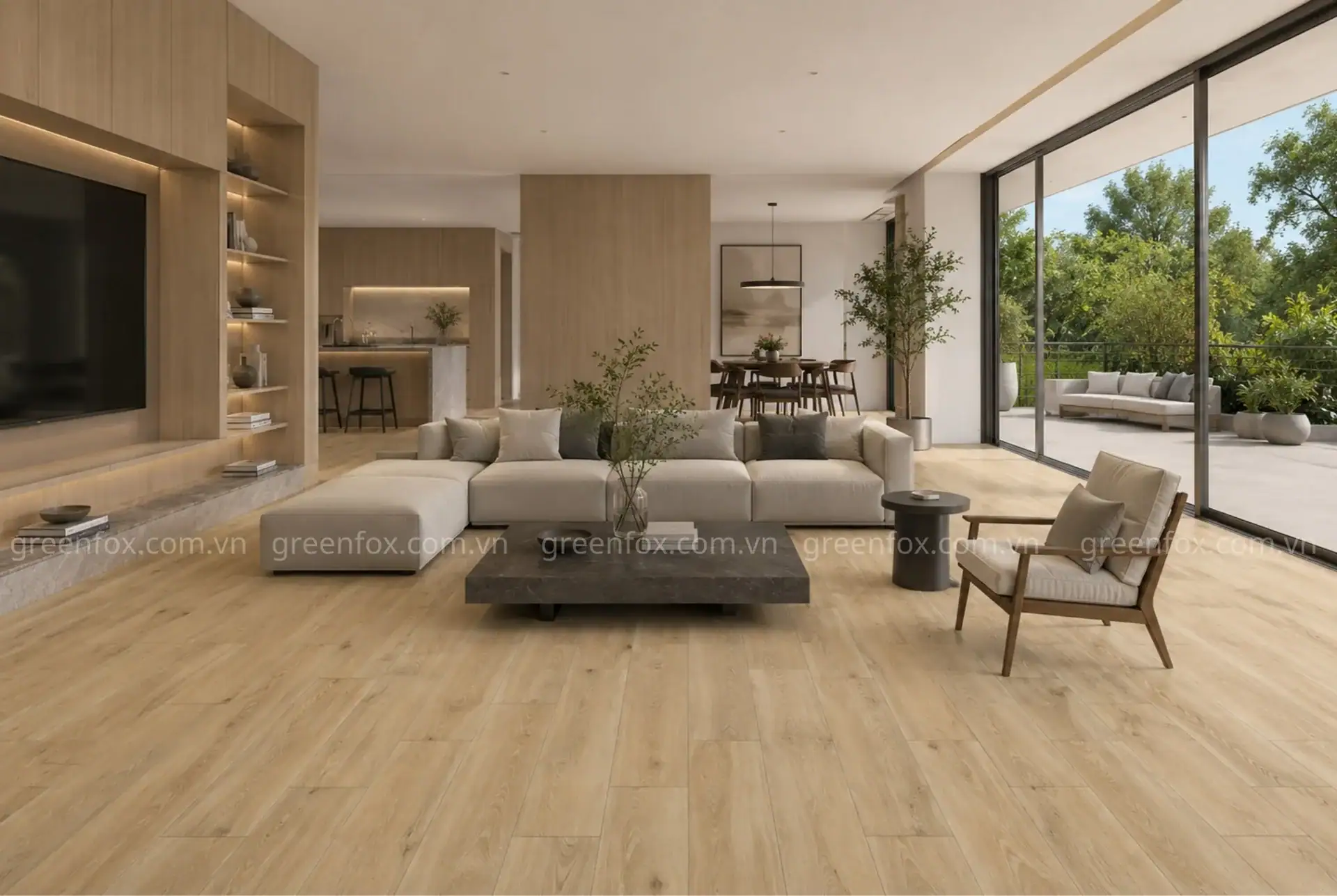 GẠCH ỐP LÁT VÂN GIẢ GỖ MATT MÀU VÀNG BEIGE GF7.A83 (150×900MM)