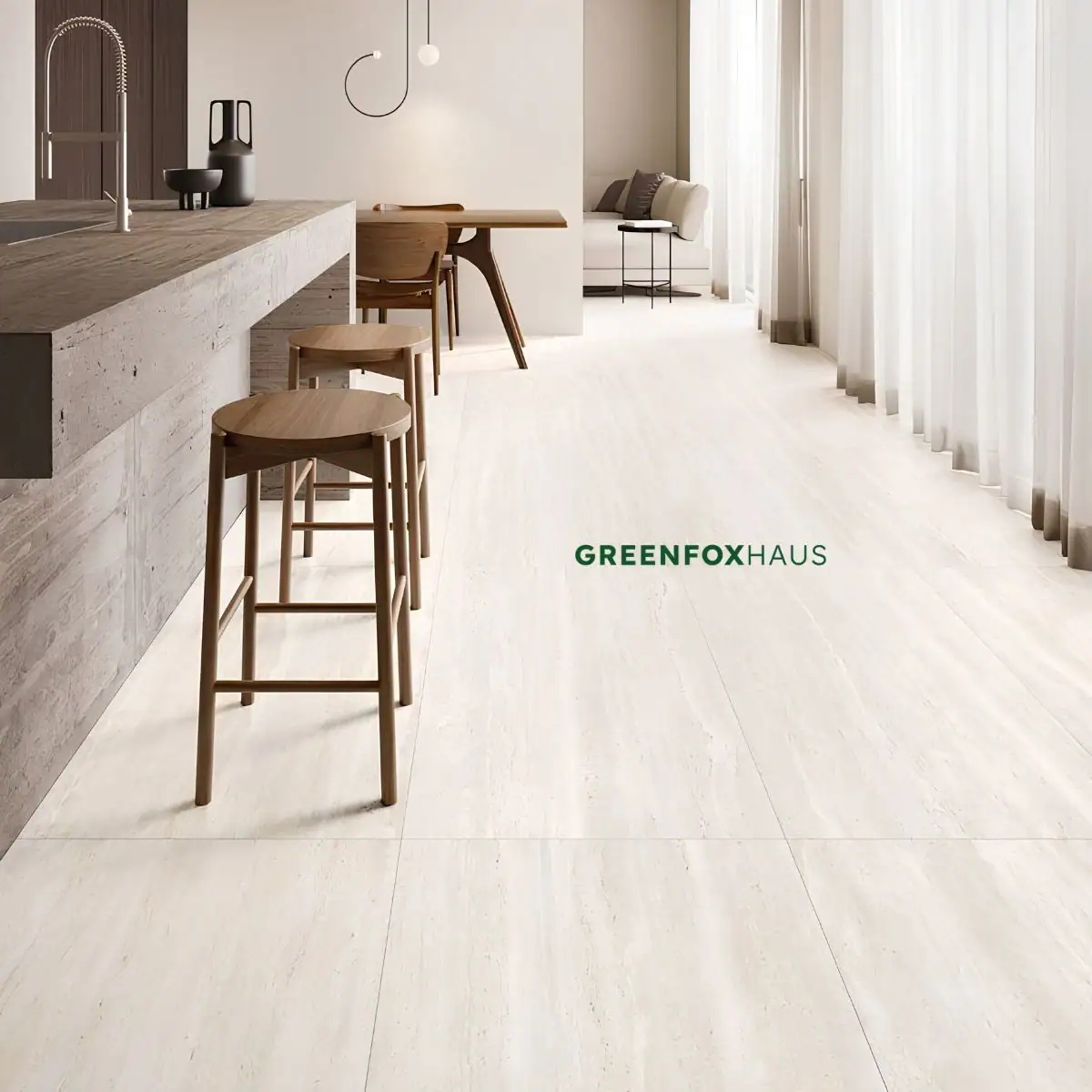 Mẫu gạch vân đá travertine lát nền không gian mở mang vẻ đẹp xa hoa của đá travertine tự nhiên