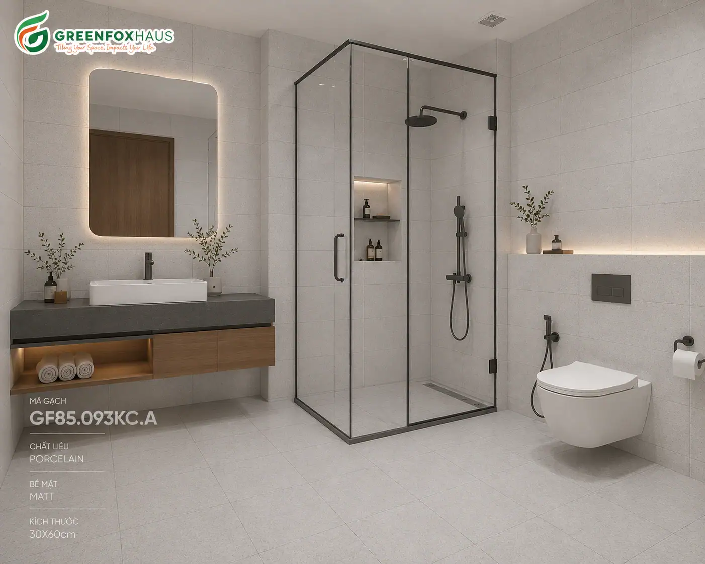 Gạch ốp lát Matt màu Xám Trắng GF85.093KC.A 300x600mm