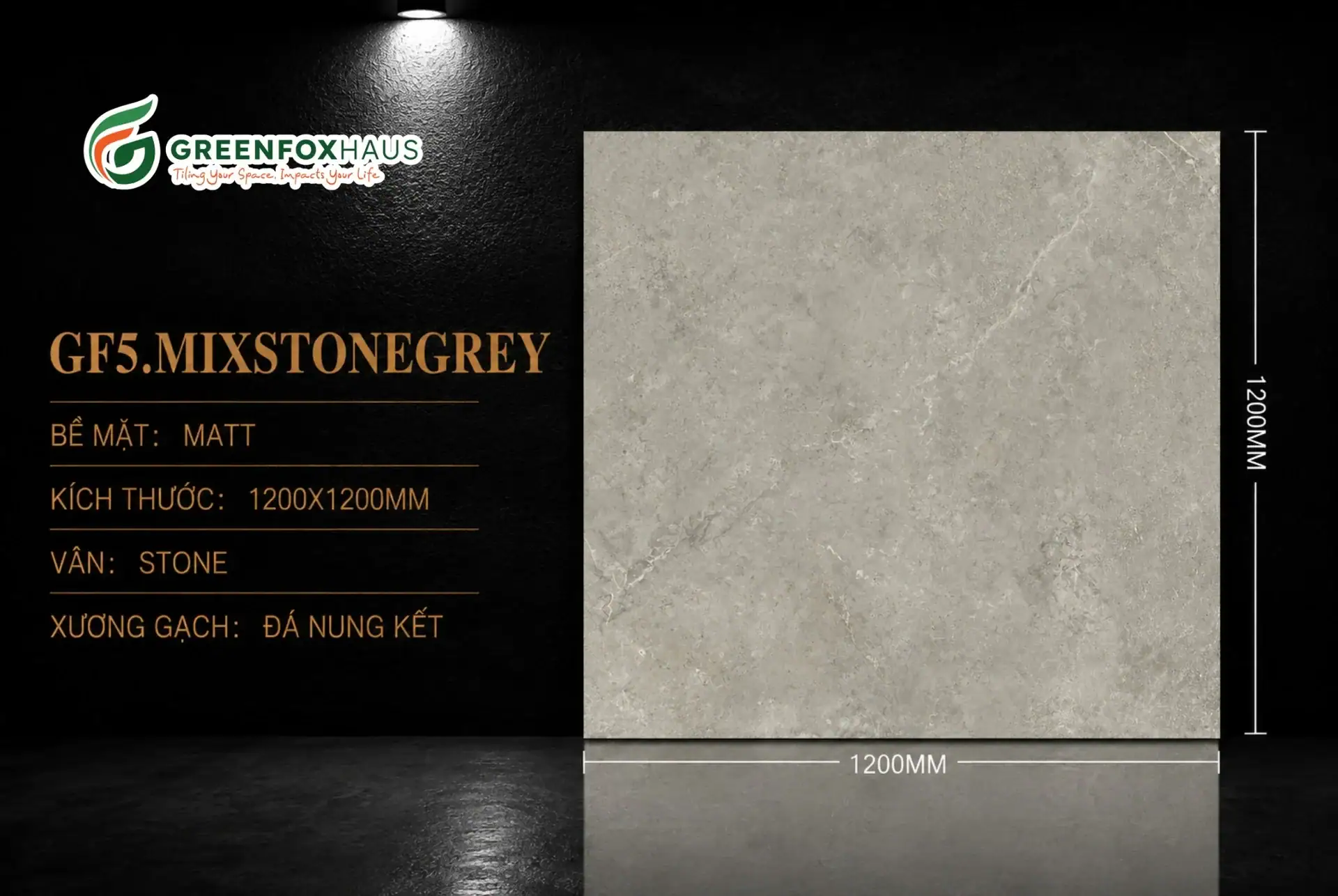 Alternative view of GẠCH ỐP LÁT BIGSLAB MATT VÂN STONE MÀU XÁM GF5.MIXSTONEGREY (1200X1200MM)