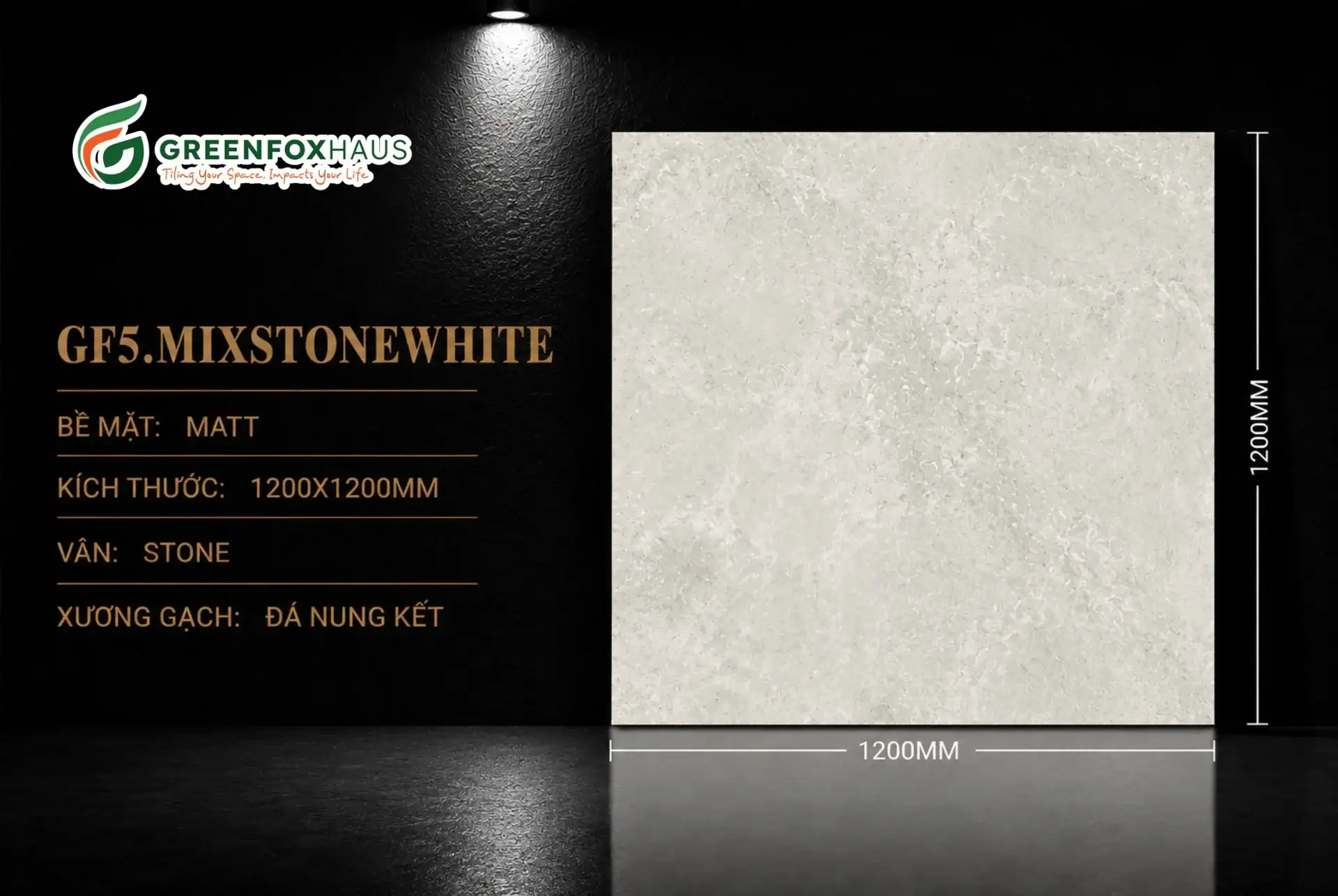 Alternative view of GẠCH ỐP LÁT BIGSLAB MATT VÂN STONE MÀU TRẮNG GHI GF5.MIXSTONEWHITE (1200X1200MM)