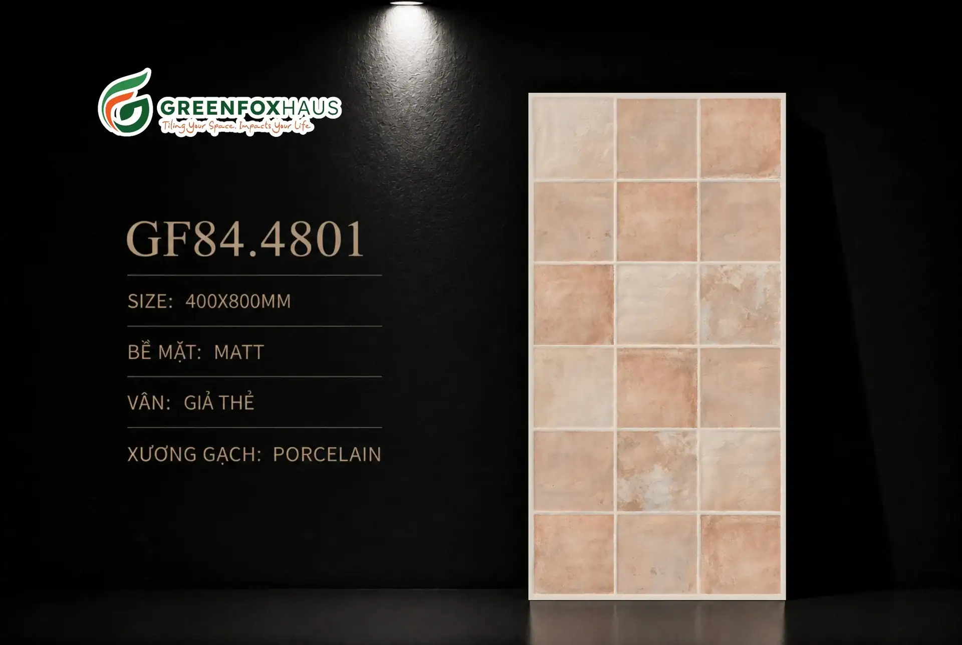 Alternative view of GẠCH ỐP LÁT MATT VÂN GIẢ THẺ MÀU BEIGE HỒNG GF84.4801 (400X800MM)