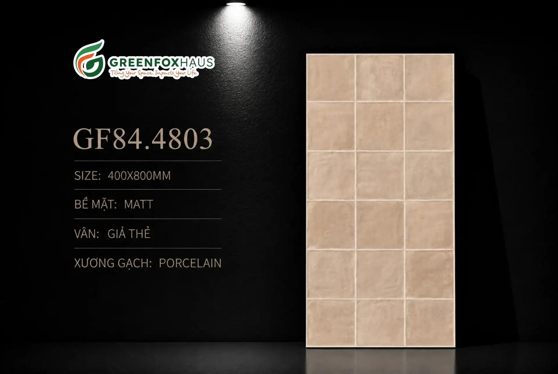 Alternative view of GẠCH ỐP LÁT MATT VÂN GIẢ THẺ MÀU BEIGE CÁT GF84.4803 (400X800MM)