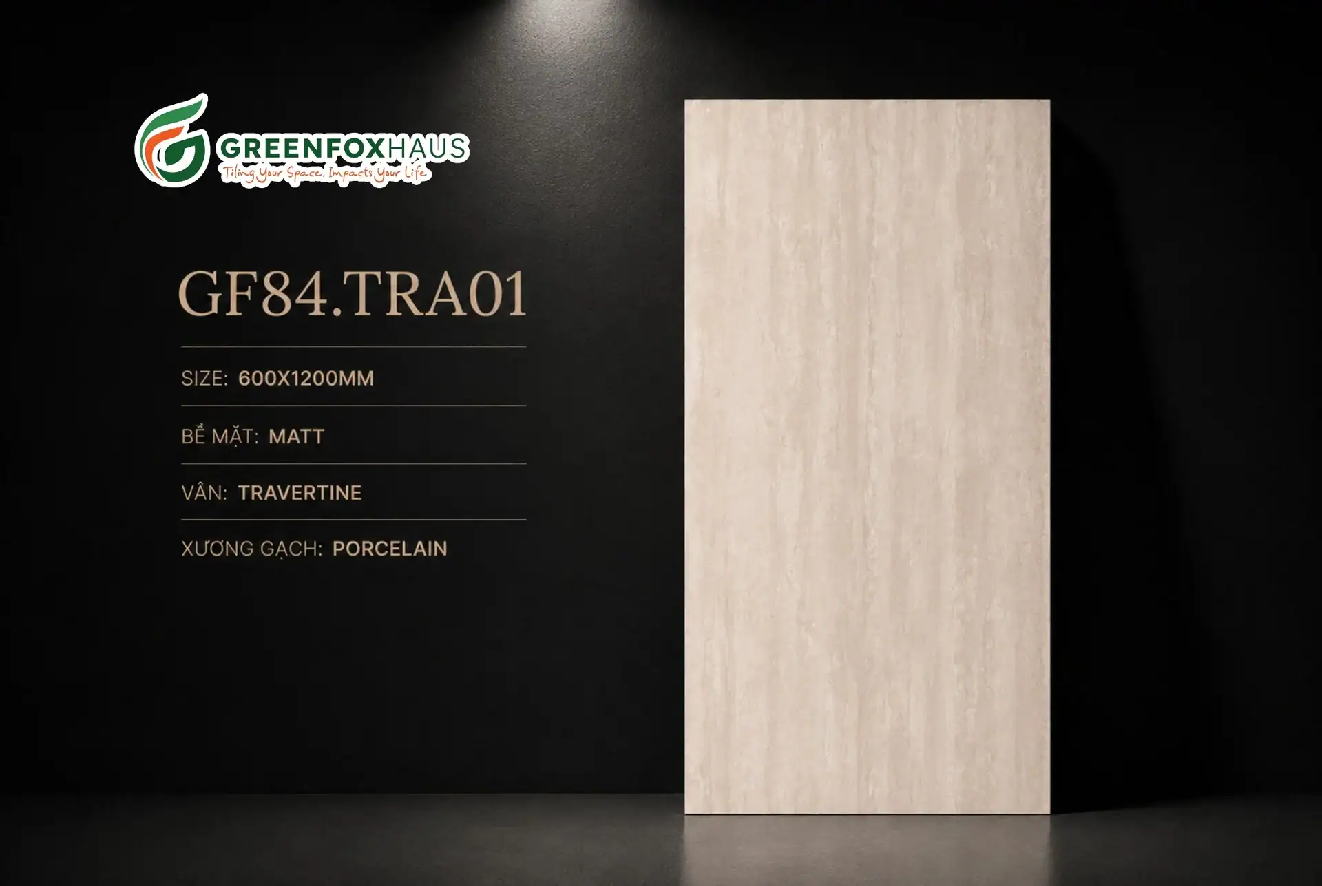 Alternative view of GẠCH ỐP LÁT MATT VÂN ĐÁ TRAVERTINE MÀU BEIGE KEM GF84.TRA01 (600X1200MM)