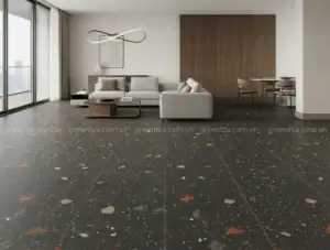 GẠCH ỐP LÁT PORCELAIN VÂN TERRAZZO MÀU ĐEN GF84.61201 (600X1200MM)