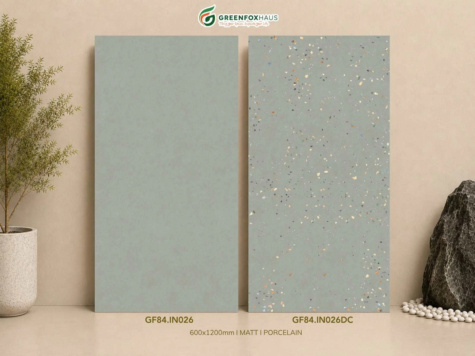 Gạch Ốp Lát Matt Xanh Olive GF84.IN026 & GF84.IN026DC (600x1200mm)