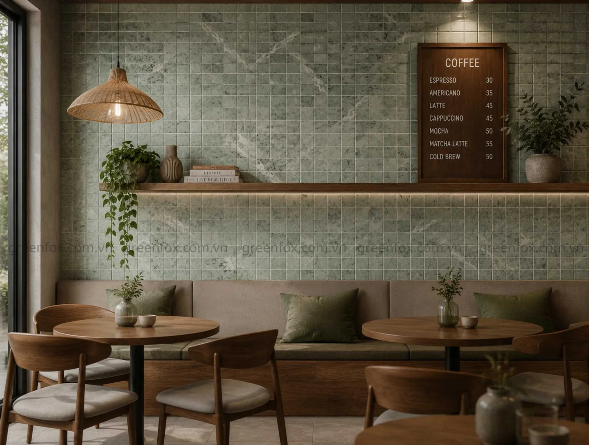 GẠCH MOSAIC ỐP TƯỜNG QUÁN CAFE