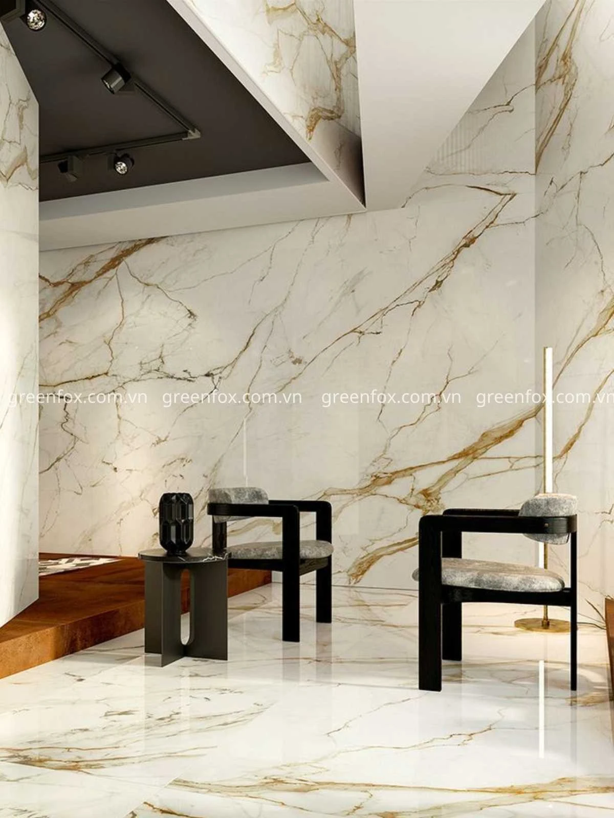 Gạch ốp tường vân Marble trắng vân vàng khổ lớn cho nội thất cao cấp