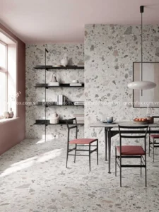 Gạch terrazzo trắng xám hạt đá tự nhiên lát sàn và ốp tường