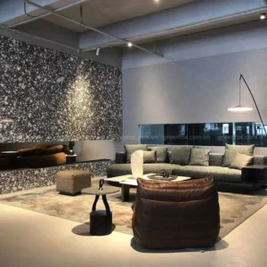 Gạch terrazzo đen hạt đá trắng ốp tường phong cách Industrial