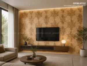 Gạch vân gỗ họa tiết nghệ thuật ốp tường phòng khách