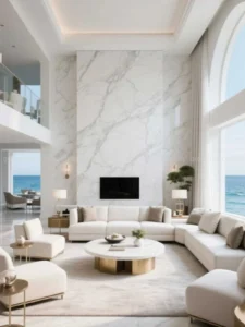 Gạch ốp tường vân marble trắng cho phòng khách villa cao cấp